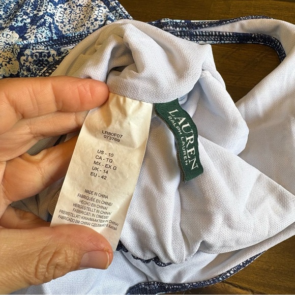 Lauren Ralph Lauren Agean Blue Tile Cutout Swimsuit Ruching Flattering Tummy 10 - Picture 9 of 10